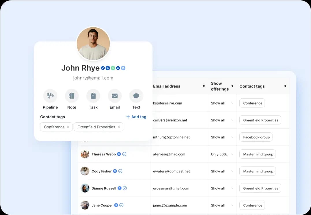 Cash Flow CRM contact sorting and segmentation